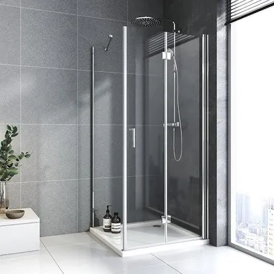 Productafbeelding van Douchecabine hoekinstap, 75x75 cm, 180° draaideur, doucheafscheiding met zijwand, 6 mm gelaagd veiligheidsglas, nanoglas
