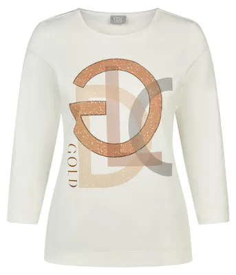 Produktbild von Rabe Damen T-Shirt Langarm Rundhals mit grafischem Steinmotiv und glänzenden Steinchen Beige Größe 50