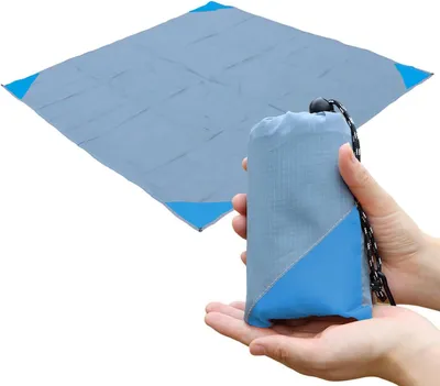 Produktbild von Picknickdecke faltbar, wasserdicht, sandfrei, grau orange blau, für Camping