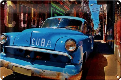 Produktbild von Blechschild Spruch 30x20cm Cuba Auto blauer Oldtimer
