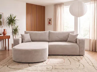 Produktbild von Ecksofa mit Schlaffunktion & Bettkasten TOKIO MINI, Beige Cordstoff