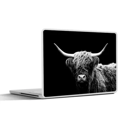 Produktbild von MuchoWow® Laptop Aufkleber Sticker Cover Schottischer Highlander - Kuh - Schwarz - Weiß - Tiere 30x22 cm - Laptop-Sticker