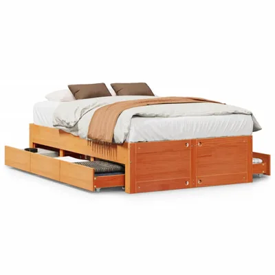 Image de Cadre de lit sans matelas avec tiroirs 120x190 cm bois de pin