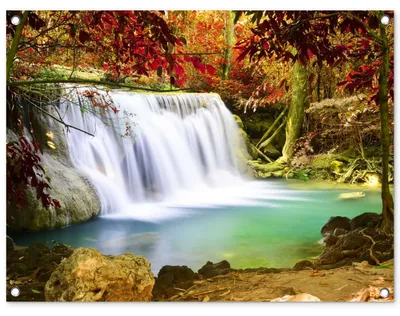 Produktbild von Solidchoice – Gartenposter – Außenposter 80x60 cm, Wasserfall im Herbst