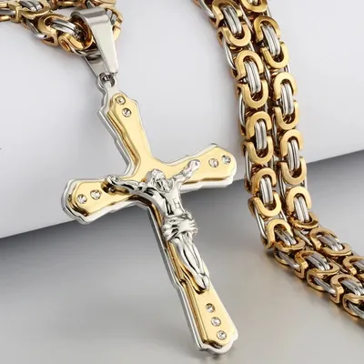 Produktbild von Elegante Zircon Kreuz Halskette für Männer – Golden/Silber 70cm KP32536