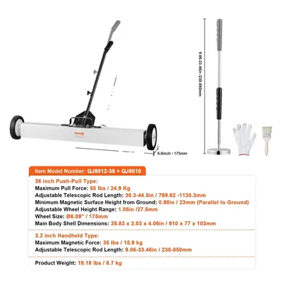 Zdjęcie produktu dla Zamiatarka magnetyczna, siła uciągu 25 kg, regulowana długość drążka, 36 3,2 cala