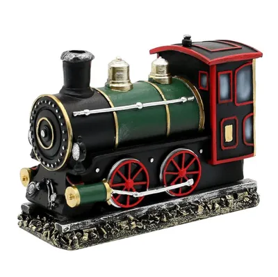 Die Lokomotive ist in den Farben Schwarz, Grün und Rot gehalten, mit goldenen Akzenten.