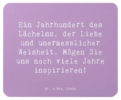 Produktbild von Mr. & Mrs. Panda Mauspad Spruch 100. Geburtstag Weisheit - Lavendeltraum - Geschenk, besondere Geschenke, Happy Birthday, Jubiläum, pc, Erinnerungen, Feier, Mousepad