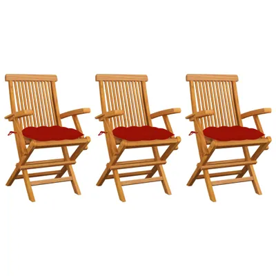 Immagine prodotto di The Living Store Sedie da giardino con cuscini rossi 3 pz. Legno massiccio di teak