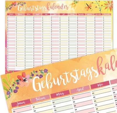 Produktbild von Geburtstagskalender mit Blumen-Motiv I DIN A3 I jahresunabhängig I Dauerkalender für Mädchen, Frauen, WG, die ganze Familie I dv_432