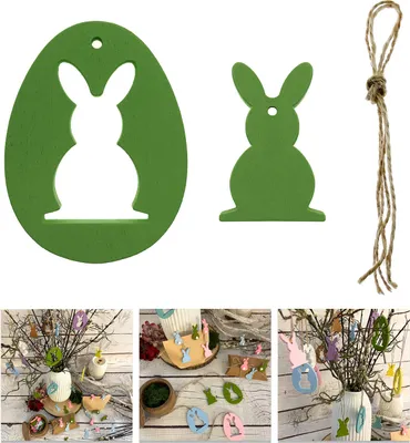 Produktbild von Oblique Unique Holz Osterei und Osterhase Anhänger Hängedeko für Osterstrauß Deko aus Echtholz für Ostern Basteln - grün