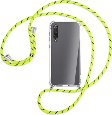 Produktbild von Handykette Backcover-Schutzhülle mit Band (Metall silberfarben) für Xiaomi Mi 9 SE - neongelb