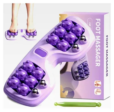 Produktbild von Fußmassageroller mit Akupunkturpunktkarte und Akupressurstift, Massagegerät für Füße zur Stressreduktion, professioneller Fußmassageroller (Lila)