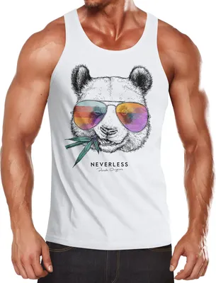Produktbild von Herren Tank-Top Panda Bär Aufdruck Tiermotiv mit Sonnenbrille Fashion Streetstyle Muskelshirt Muscle Shirt Neverless® weiß XL