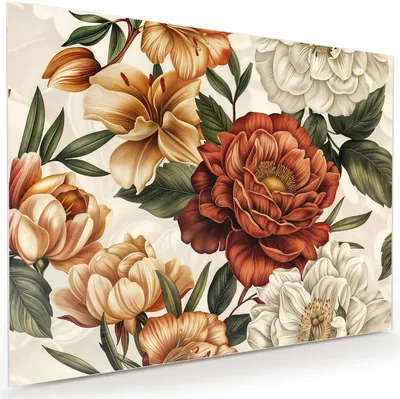 Produktbild von Glasbild 120x90cm in XXL für Wohnzimmer, Schlafzimmer Motiv Blumenmuster Vintage