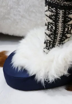 Produktbild von Lammfell Fußwärmer - Farbe: Blau/Weiß