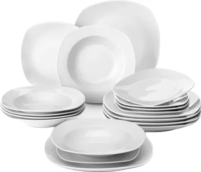Zdjęcie produktu dla 18-częściowy zestaw naczyń, porcelana przyjazna dla środowiska, można myć w kuchence mikrofalowej i zmywarce, 18 elementów