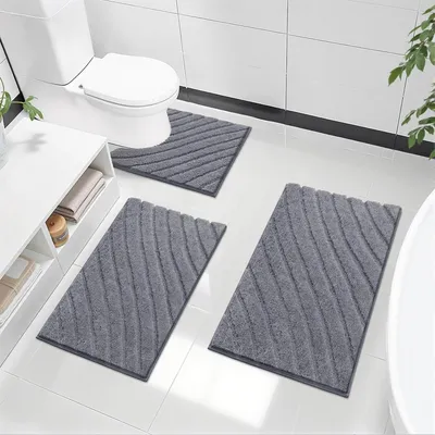 Image de Lot de 3 tapis de bain, antidérapants, doux, absorbants et lavables, gris, 40 x 60 + 50 x 80 + 50 x 60 cm