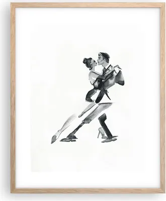 Produktbild von Gerahmtes Poster - Rahmen in heller Eiche - Tango Zeichnen Schwarzweiß - 40x50 cm - Wand Bild - Wanddeko - Wandbilder - Wandposter - Bilderrahmen - Bilder - Kunstdruck - Wandbild - P2NPA40x50-4300