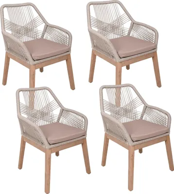 Produktbild von Gartenstuhl 4er Set MARCUS - Akazie, Beige, mit Seilbespannung | Gartenstühle Wetterfest Essstühle Outdoor Terrasse