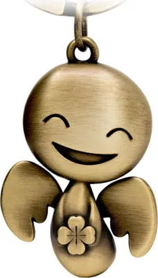 Produktbild von FABACH Schutzengel Schlüsselanhänger Happy mit Kleeblatt - Glücksengel aus Metall - Viel Erfolg Glücksbringer Auto Engel Anhänger - Geschenk Viel Glück