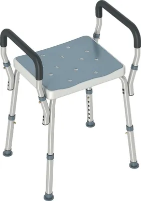 Image de Chaise de douche - Tabouret de douche - Hauteur fixe - Antidérapant - Structure métallique - Pour seniors - Non rembourré - Montage facile - Bleu