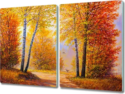 Produktbild von Coloray Hackbrett Küchenbrett Kochplattenabdeckung Schneidebrett Herdabdeckplatte 2x40x52 cm - Herbstwald Natur