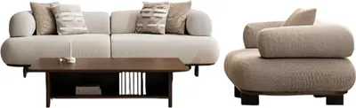 Zdjęcie produktu dla Beżowy zestaw wypoczynkowy do salonu Sofa tapicerowana Designerski fotel tekstylny