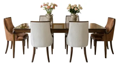 Image de Ensemble de salle à manger moderne 7 pièces comprenant une table et 6 chaises
