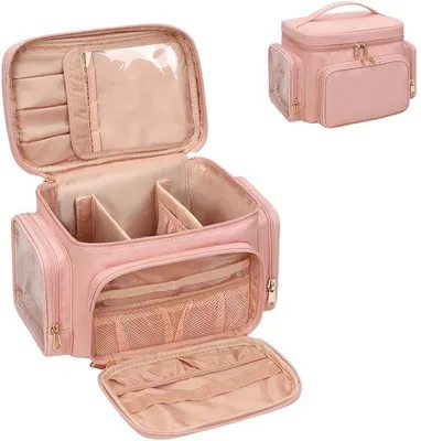 Produktbild von Große Make-up-Taschen für Damen - rosa - Organizer mit Fach für Bürsten