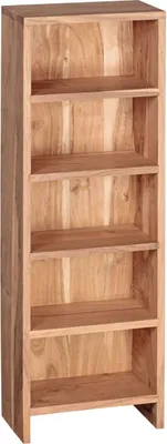 Produktbild von CD Regal MUMBAI Massivholz Akazie Standregal 90 cm hoch CD-Aufbewahrung 5 Fächer Bücherregal natur Landhaus-Stil