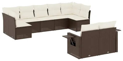 Produktbild von vidaXL 9-tlg. Garten-Sofagarnitur mit Kissen Braun Poly Rattan