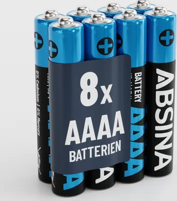 Produktbild von ABSINA 8x Batterien AAAA für Surface Pen, Tablet Stift und vieles mehr, AAAA Batterie 1,5V Alkaline, Mini Batterien AAAA LR61 E96