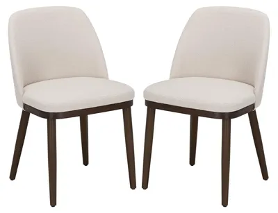 Image de Lot de 2 Chaises de Salle à Manger – Chaises Design Confortables en Tissu avec Pieds en Bois Massif, Beige