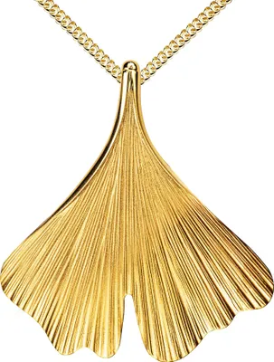 Produktbild von Großer Gold Anhänger 585 Gold 14 Karat 14K mit Ginkgo-Blatt Kettenanhänger Gold für Damen Mit Kette 925 Silber vergoldet 70 cm
