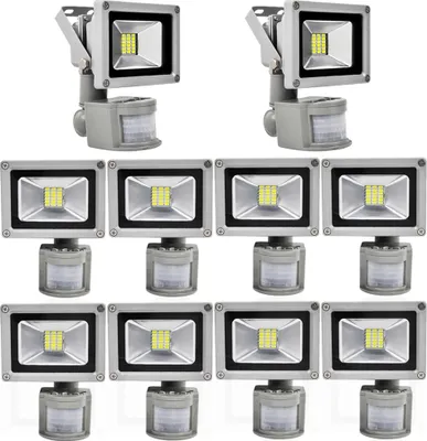 Produktbild von Greenmigo 10x 20W SMD Fluter mit Bewegungsmelder Strahler Kaltweiß IP65 Wasserdicht LED Lampe Wandleuchter Flulicht Flutbeleuchtung LED Gartenlampe Außenstahler