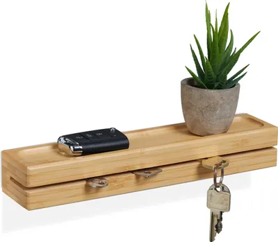 Immagine prodotto di Portachiavi Relaxdays, portachiavi con ripiano, bambù, larghezza: 29,5 cm, porta chiavi da parete, colore naturale