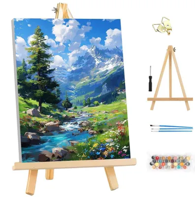 Productafbeelding van Kleurplaten voor volwassenen met lijst, berglandschap, doe-het-zelf, acrylverf, 25x35 cm