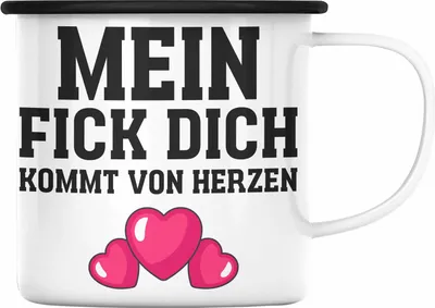 Produktbild von Trendation - Mein F Dich Kommt Von Herzen Lustige Emaille Tasse mit Spruch Büro Kollege Kollegin Witzige Emaille Emaille Tasse (Schwarz)