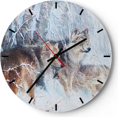Produktbild von Wanduhr - Rund - Glasuhr - Wolf Tier Wald - 30x30cm - Schleichendes Uhrwerk - Lautlos - zum Aufhängen bereit - Dekoration Modern - Wanddekoration aus Glas - C3AR30x30-3770