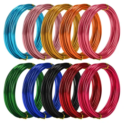 Produktbild von Belle Vous Aluminium Draht Schmuckdraht Basteldraht Bunt (10Stk) – Aluminiumdraht Stärke 10 Aludraht Rollen 5m – 10 Farben – Biegsamer Metalldraht