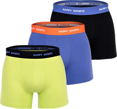 Produktbild von Happy Shorts Herren Boxer Shorts, 3er Pack - Retro Jersey, Logobund Lila/Schwarz/Lime XL
