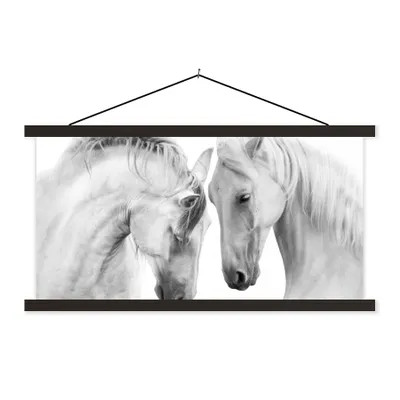 Produktbild von MuchoWow® Textilposter Pferd - Tiere - Porträt - Weiß 60x30 cm mit schwarzem Rahmen - Textilien