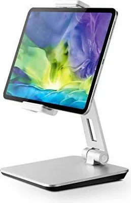 Produktbild von Qincoon Tablet-Ständer, einstellbarer Hochleistungs-Aluminiumhalter, 360 °-Rotation, faltbarer Metallhalter iPad, Samsung Tab, Kindle (4,7-13 Zoll) (S