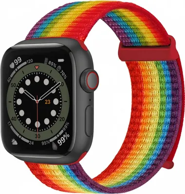 Produktbild von Smartwatch Armband für Apple Watch SE 3 44mm Nylon Textil Band Ersatzband Wechselband Klettverschluss flexibel atmungsaktiv Regenbogenfarben
