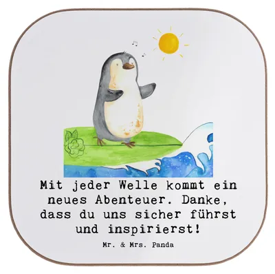 Produktbild von Mr. & Mrs. Panda Tischschoner Surfen Trainerin Abenteuer - Weiß - Geschenk, Wellensurfen, Danksagung, Surf Training, Untersetzer für Gläser, Dankbarkeit, Holzuntersetzer