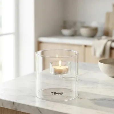 Image de Bougeoir Wilmax 9 cm, verre transparent WL-888904/A
