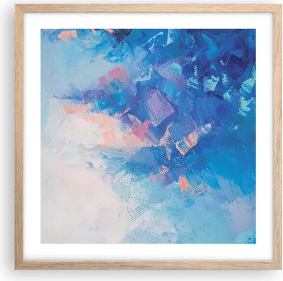 Produktbild von Gerahmtes Poster - Rahmen in heller Eiche - Abstraktion blau gemalt - 50x50 cm - Wand Bild - Wanddeko - Wandbilder - Kunstposter - Wandposter - Bilderrahmen - Bilder - Kunstdruck - P2NAC50x50-4570