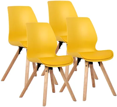 Produktbild von CLP Esszimmerstuhl 4er Set gepolstert Luna, moderner Polsterstuhl mit Rückenlehne Farbe gelb Material Kunststoff
