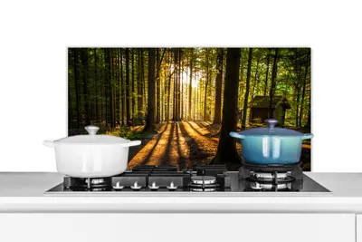 Obrázok produktu pre MuchoWow® Splashback Kuchyňa - Kuchynský backsplash - Ochrana steny pre sporák a drez Slnko - Stromy - Les - Krajina - Príroda 90x45cm Alu-Dibond